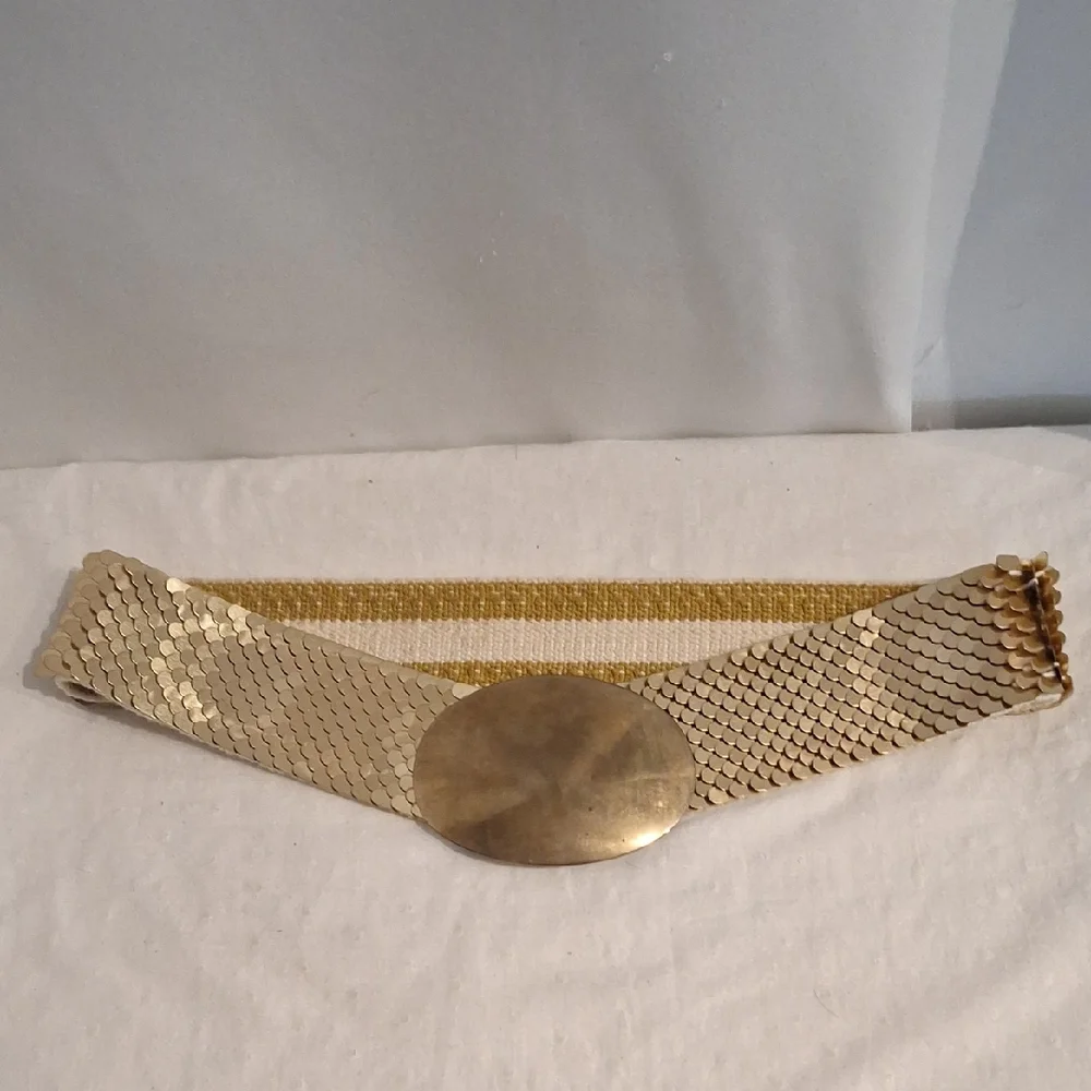 Vintage Gold Scale Stretch Belt with Oval Buckle